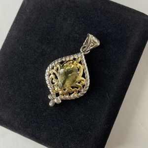 Womens Sterling Silver 925 Pendant Slide SVI Gold Tone Chartreuse Stone Teardrop
